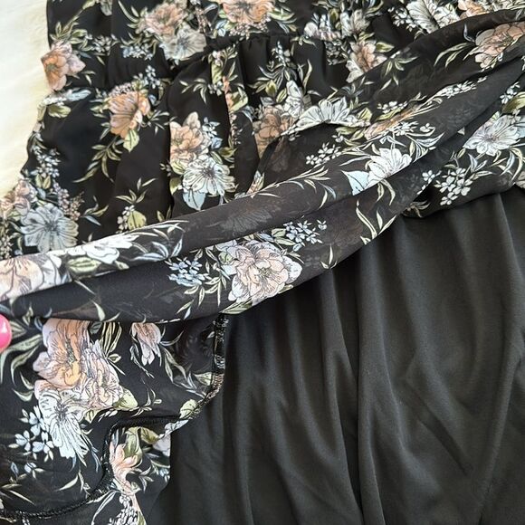 Torrid Floral Black Dress Sheer with Lining Plus Size 3 Keyhole Front and Back - Picture 6 of 11